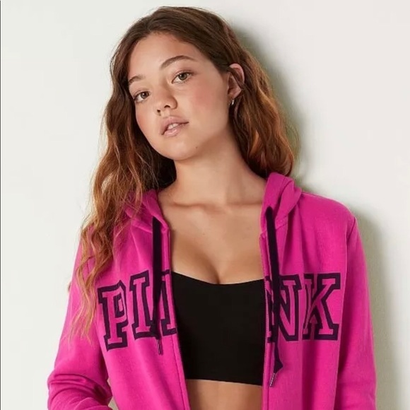 NEW VICTORIAS SECRET PINK FULL ZIP HOODIE & LEGGINGS SET. NEON FUSHIA PINK - Picture 5 of 13
